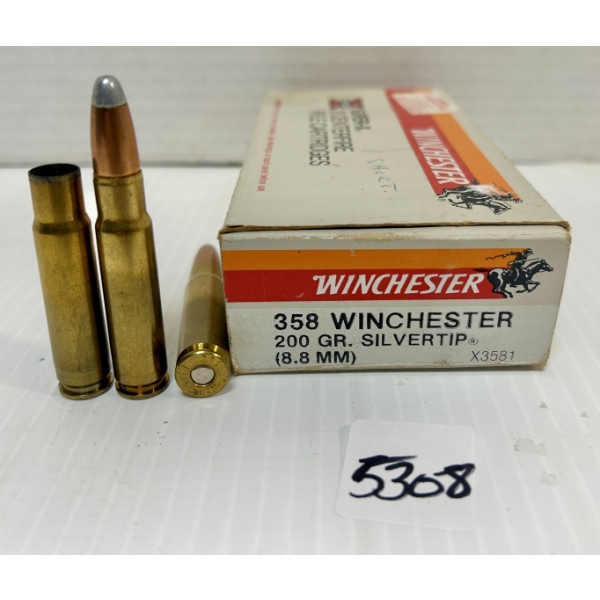 AMMO/BRASS: 15X LIVE & 4X BRASS .358 WIN 200GR. SP 