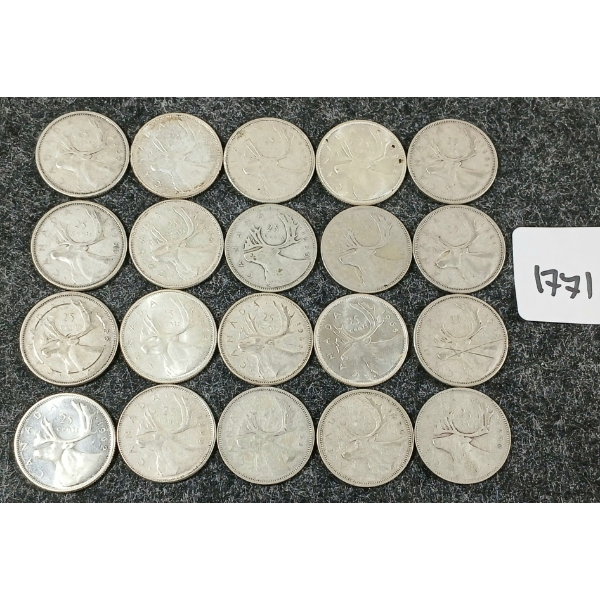 LOT OF 20 - 1959-1962 CDN SILVER 25 CENT COINS