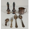 Image 3 : LOT OF 7 - SILVER PLATED CUP, SPOON, FORK & SALT & PEPPER SHAKER