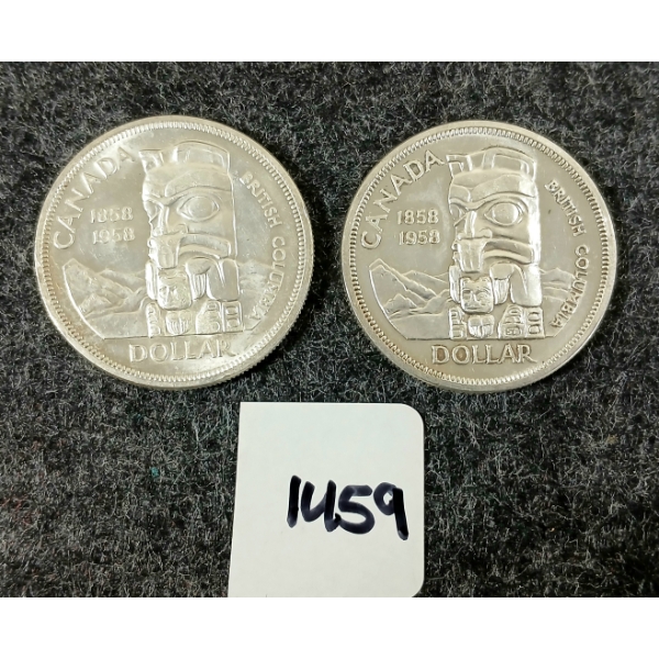 LOT OF 2 - 1958 CDN SILVER DOLLARS - BRITISH COLUMBIA