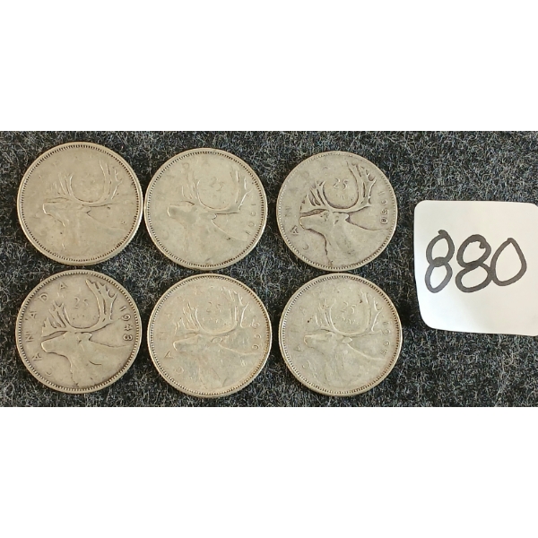 LOT OF 6 - 1943-1966 CDN 25 CENT COINS