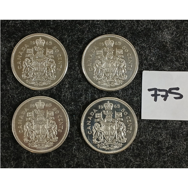 LOT OF 4 - 1963 CDN 50 CENT SILVER COINS