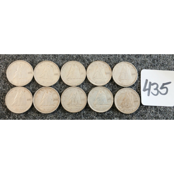 LOT OF 10 - 1952 CDN 10 CENT COINS
