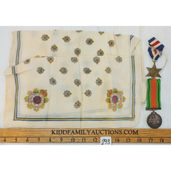LOT OF 4 - WWII DEFENCE MEDAL, FRANCE & GERMANY STAR MEDAL & RASC HANKERCHIEFS