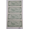 Image 2 : LOT OF 4 - 1954 CDN $1 BANKNOTES - SEQUENTIAL