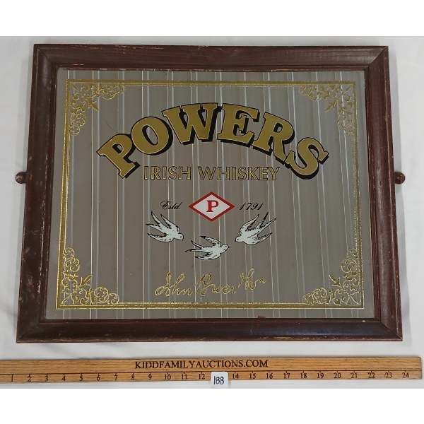 POWERS IRISH WHISKEY FRAMED MIRROR SIGN