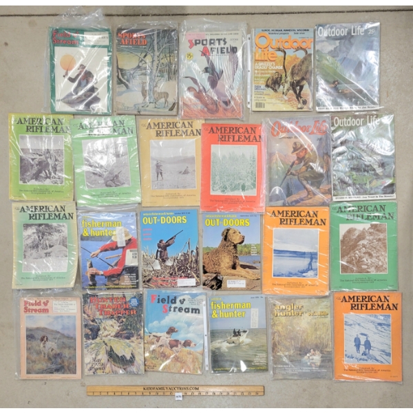 LOT OF 23 - MISC HUNTING MAGAZINES - INCL AMERICAN RIFLEMAN & OUTDOOR LIFE, ETC