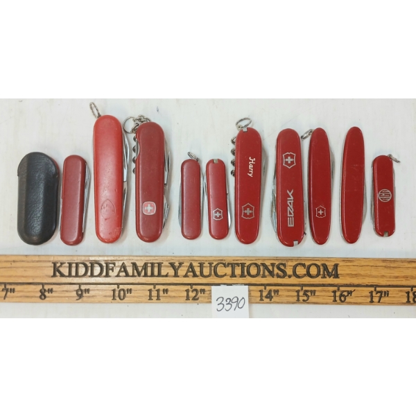 LOT OF 10 - SWISS FOLDING KNIVES / POCKET TOOLS