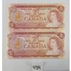 Image 1 : LOT OF 2 - 1974 CDN $2 BANKNOTES - UNCIRCULATED