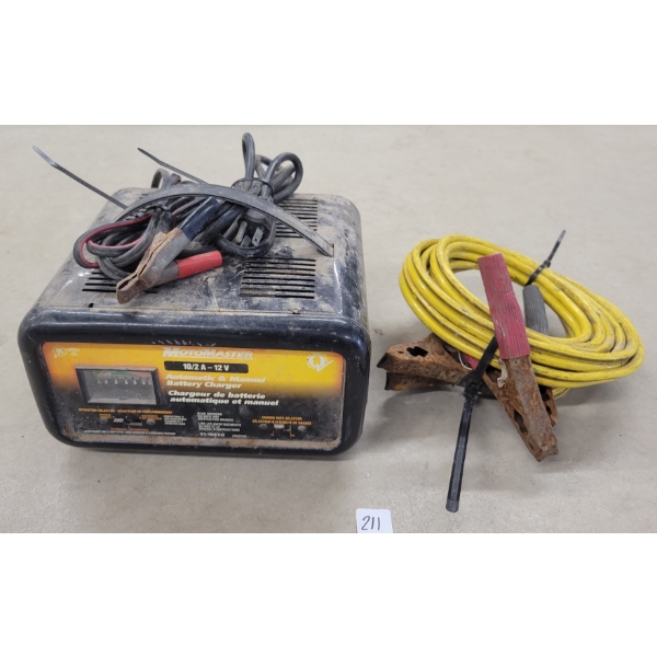 LOT OF 2 - MOTOMASTER 10/2 A-12V BATTERY CHARGER & JUMPER CABLES