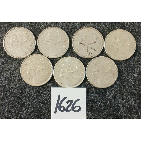 LOT OF 7 - 1968 CDN 25 CENT SILVER COINS