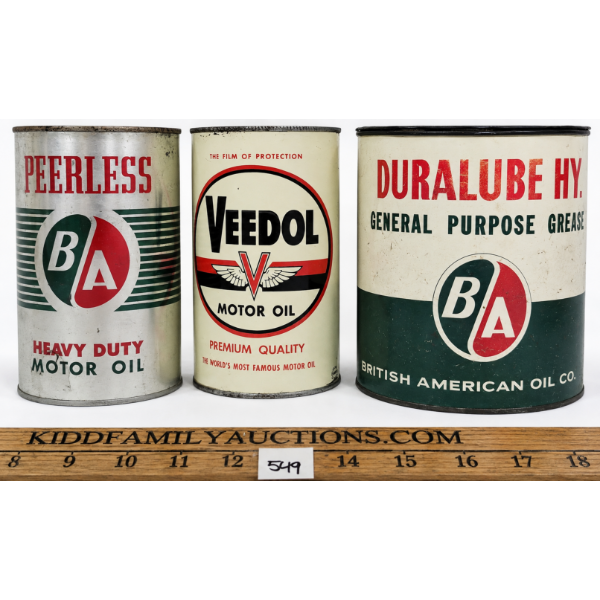  LOT OF 3 - B/A & VEEDOL GENERAL PURPOSE GREASE / MOTOR OIL CANS - 5 LBS & QT