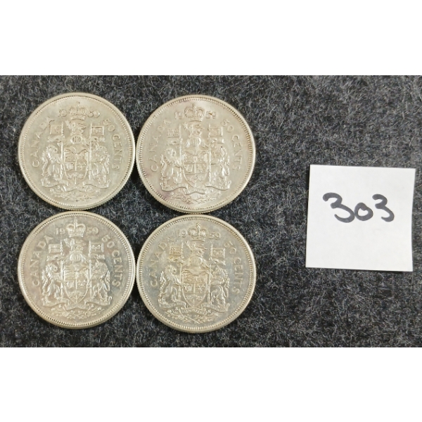 LOT OF 4 - 1959 CDN 50 CENT SILVER COINS