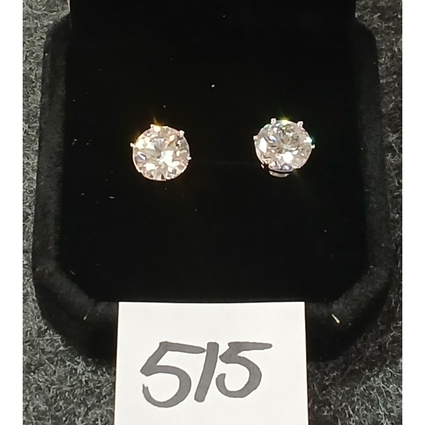 PAIR OF PLATINUM PLATED & SIMULATED DIAMOND STUD EARRINGS