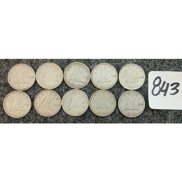 LOT OF 10 - 1941-1965 CDN 10 CENT COINS
