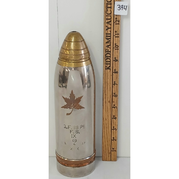 WWI BRITISH Q.F. 18PR ARTILLERY SHELL - POLISHED