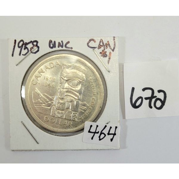 1958 CDN SILVER DOLLAR - UNCIRCULATED