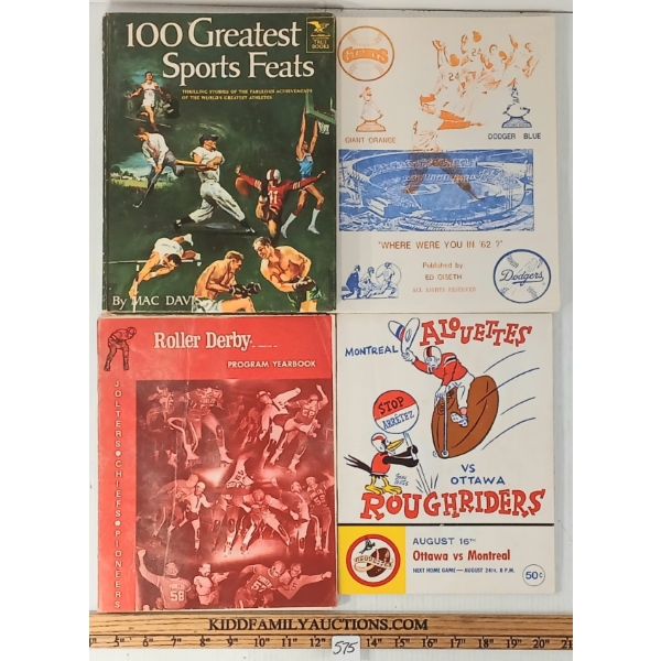 LOT OF 4 - 1960'S ROLLER DERBY, BASEBALL & FOOTBALL PROGRAMS & 1964 "100 GREATEST SPORTS FEATS"