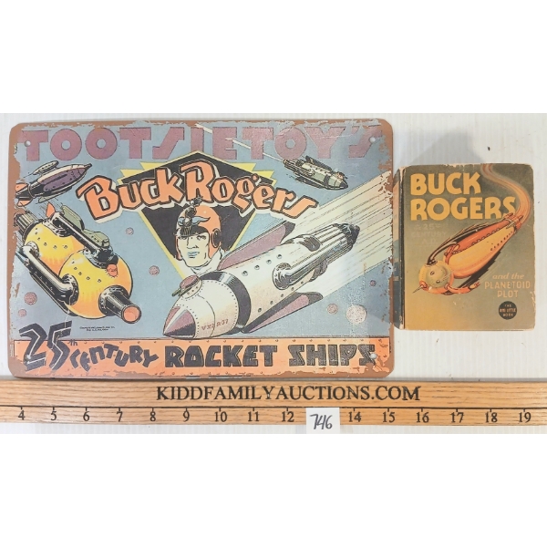 LOT OF 2 - "BUCK ROGERS & THE PLANETOID PLOT" BIG LITTLE BOOK & TOOTSIE TOY'S SST SIGN