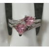 Image 1 : PLATINUM PLATED DOUBLE PINK HEART CUT SIMULATED DIAMOND (CZ) RING
