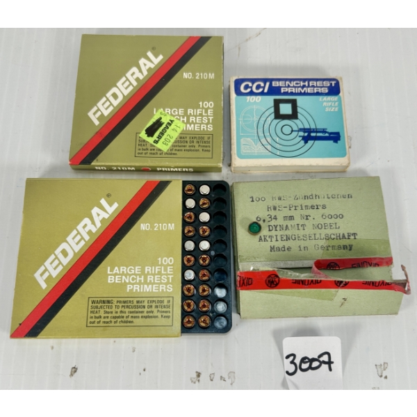 PRIMERS: 199X LARGE RIFLE & APPROX 80X UNKNOWN 