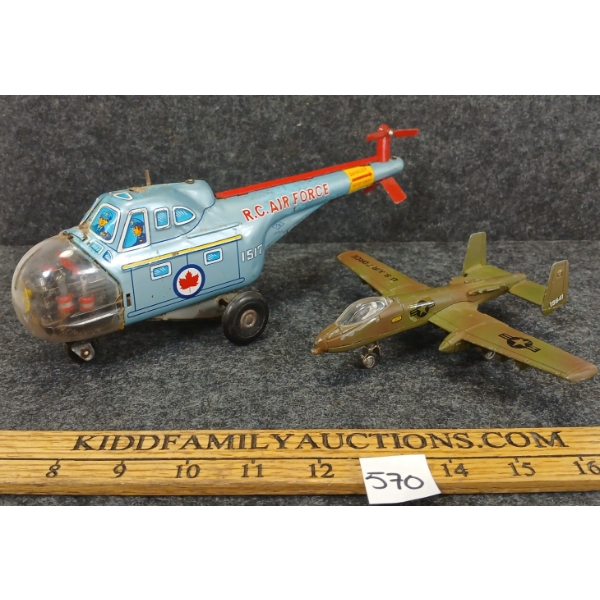 LOT OF 2 - TIN LITHO R.C.A.F. HELIOCOPTER & ERTL DIECAST JET