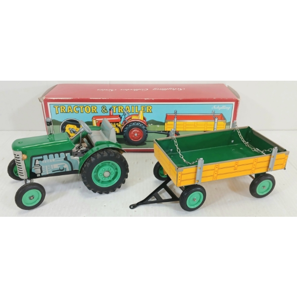SCHYLLING TIN WINDUP TRACTOR & TRAILER