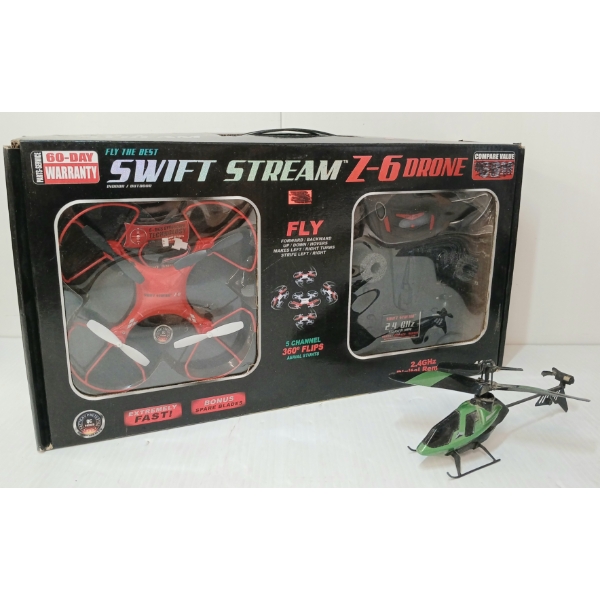 LOT OF 2 - AIR HOGS RC HAVOC HELI & SWIFT STREAM Z-6 DRONE