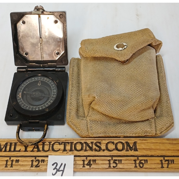 WWII BRITISH MK I MARCHING COMPASS W/ CASE
