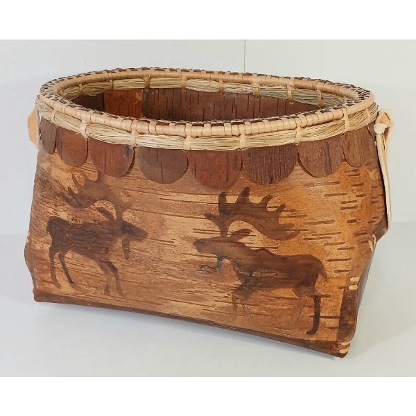 CARIBOU BASKET BY DAWN WALDEN (PRS AMERICAN ARTIST) - RATTAN, BARK & LEATHER