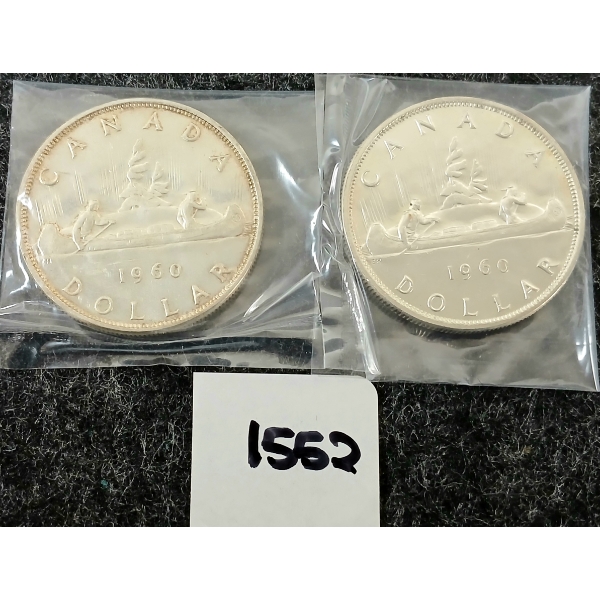 LOT OF 2 - 1960 CDN SILVER DOLLARS - VOYAGEUR 