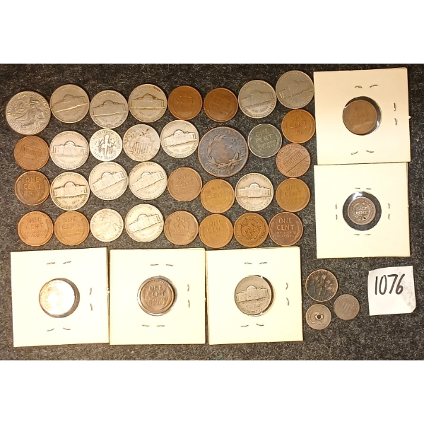 LOT OF 41 - 1853-1976 US COINS - INCL LARGE CENTS & SILVER PCS