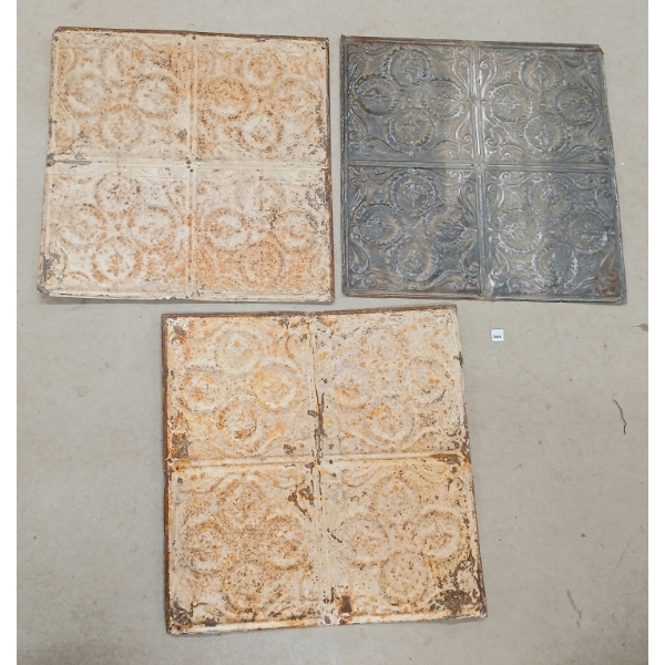 LOT OF 3 - TIN CEILING TILES - CIRCA 1890-1930's