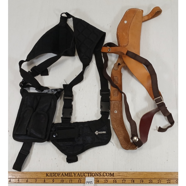 LOT OF 2 - CROSSMAN SHOULDER & LEATHER SLING SA PISTOL HOLSTERS
