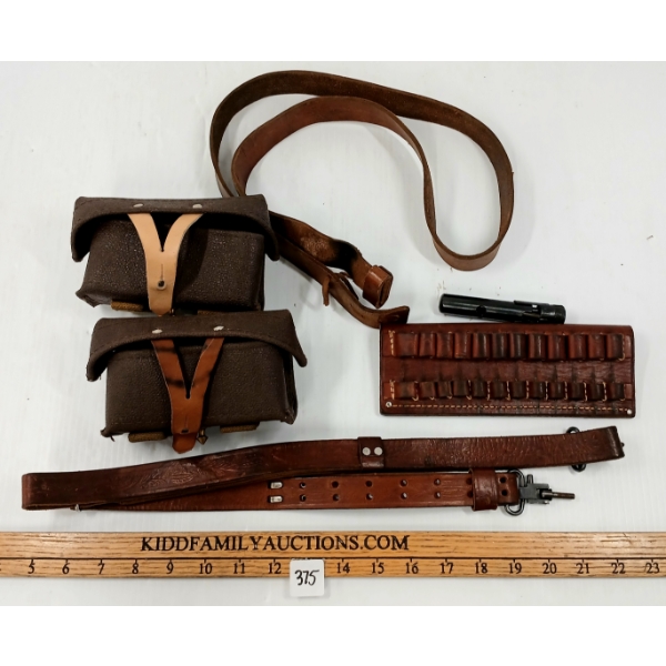 LOT OF 6 - SKS TOOL, AMMO & MAG POUCHES & MISC SLINGS