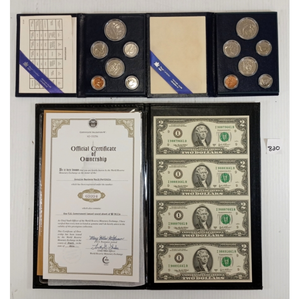 LOT OF 3 - 1981 & 1984 RCM SPECIMEN SETS - 2003 U.S. UNCUT $2 BANKNOTES IN PORTFOLIO