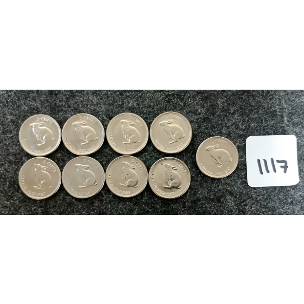LOT OF 9 - 1967 CDN SILVER 10 CENT COINS