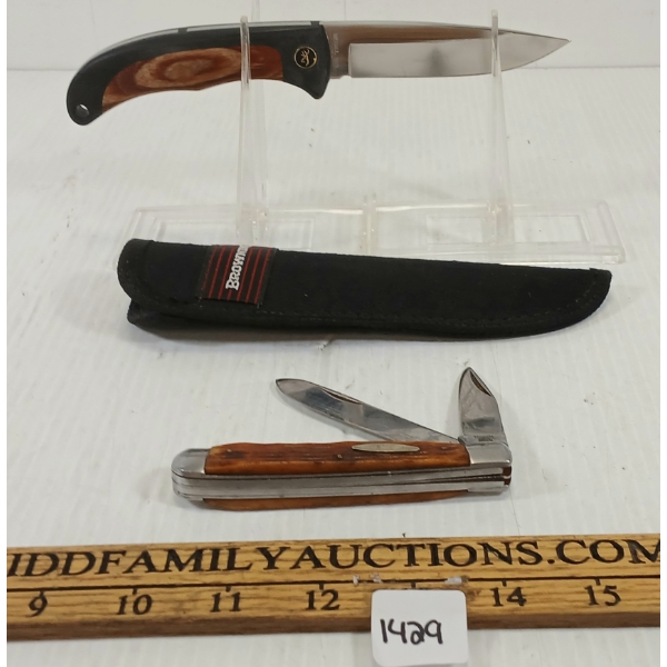LOT OF 2 - BROWNING MODEL 815 FIXED BLADE KNIFE & POCKET KNIFE
