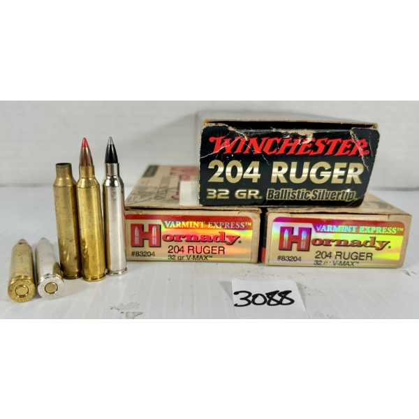 AMMO / BRASS: 30X LIVE & 20X BRASS .204 RUGER - 32 GR POLY TIP