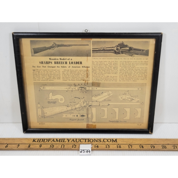 FRAMED SHARPS BREECH LOADER NEWSPAPER ARTICLE