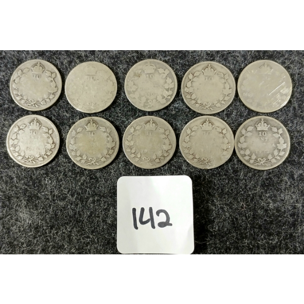 LOT OF 10 - 1902-1929 CDN 10 CENT COINS