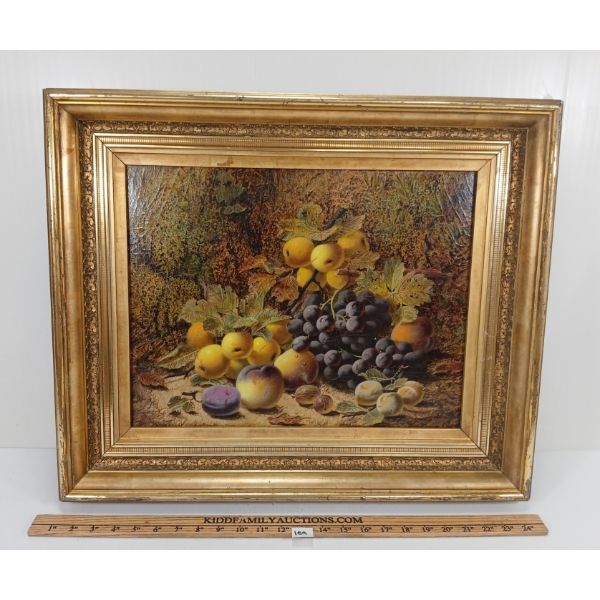 GRAPES & PEACHES STILL LIFE BY OLIVER CLARE - FRAMED OIL ON CANVAS
