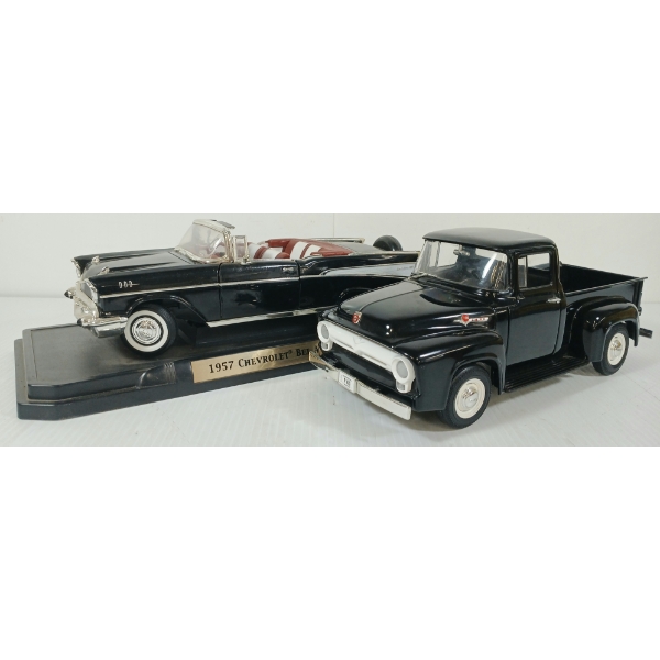 LOT OF 2 - AMERICAN MUSCLE & ROAD SIGNATURE DIECAST '56 FORD F-100 & '57 CHEVY BEL AIR MODELS