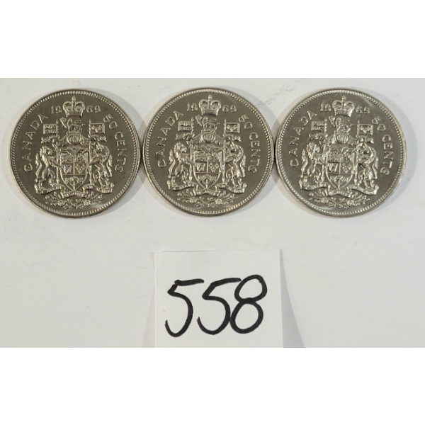LOT OF 3 - 1969 CDN 50 CENT COINS