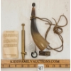 Image 2 : LOT OF 4 - POWDER HORN, FRENCH BRASS SIGHT, BRASS BLACK POWDER MEASURER & GOWLLANDS MAGNIFIER