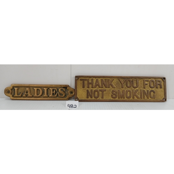 LOT OF 2 - BRASS DOOR PLATES - LADIES & THANK YOU FOR NOT SMOKING