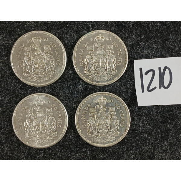 LOT OF 4 - 1960 CDN 50 CENT SILVER COINS