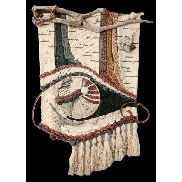 ABSTRACT EYE WALL HANGING BY UNKNOWN ARTIST - DRIFTWOOD & WOOL