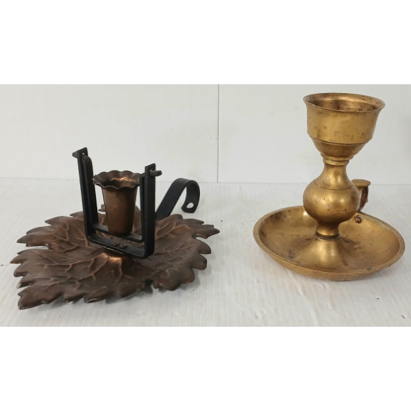 LOT OF 2 - BRASS & COPPER CANDLE STICK HOLDERS