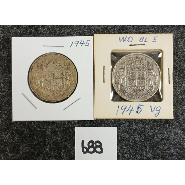 LOT OF 2 - 1945 CDN 50 CENT SILVER COINS